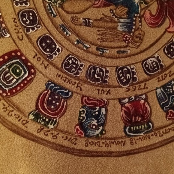 Calen Dario Maya Mexico Art Handpainted On Suedeleather Mayan